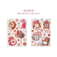 2 Sheets Vintage Clock Flower Stickers PET Junk Journal Ephemera Colorful Gear Stickers DIY Photo Album Scrapbooking Material