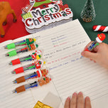 10Pcs/Lot Cute Christmas Cartoon 4 Color Ballpoint Pen Kawaii Mini Pocket Pen Christmas Gift Student School Office Stationery