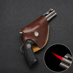 Cigar Igniter Revolver Pistol Windproof Lighter Metal Gun with Leather Cover Inflatable Cigarette Lighters & Smoking Accessories