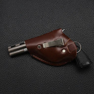 Cigar Igniter Revolver Pistol Windproof Lighter Metal Gun with Leather Cover Inflatable Cigarette Lighters & Smoking Accessories