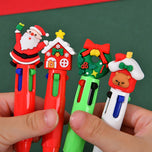 10Pcs/Lot Cute Christmas Cartoon 4 Color Ballpoint Pen Kawaii Mini Pocket Pen Christmas Gift Student School Office Stationery