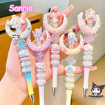 Sanrio Cartoon Crystal Sparkling Diamond Rotating Head Neutral Pen Black Cute Girl Beaded Pen kawaii  gel pen stationery