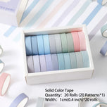 20 rolls Washi Tape Set Simple Thin Masking Tape For DIY Arts Crafts Gift Wrapping Journaling Scrapbooking Labeling Coding Deco