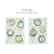 2 Sheets Vintage Clock Flower Stickers PET Junk Journal Ephemera Colorful Gear Stickers DIY Photo Album Scrapbooking Material