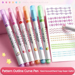 6Pcs/Set Flower Line Shape Highlighter Pen Roller Tip Curve Liner Marker Kawaii Korean Stationery School Office Supplies Gifts