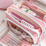 Kawaii Pencil Case 3 Layers Cute Pen Bag Large Capacity Korean Organizer Pouch for Student Back to School Supplies Stationery