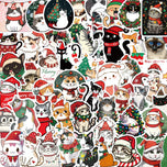 50pcs Cute Christmas Cat Graffiti Stickers Aesthetic DIY Luggage Bike Phone New Year Gift Decoration Sticker Toy