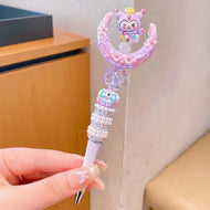 Sanrio Cartoon Crystal Sparkling Diamond Rotating Head Neutral Pen Black Cute Girl Beaded Pen kawaii  gel pen stationery