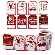 100Pcs Christmas Tags Labels, 8 Design Self Adhesive Gift Stickers Name Tags with Santa Snowmen Xmas Tree Snowman Holiday Decor