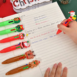10Pcs/Lot Cute Christmas Cartoon 4 Color Ballpoint Pen Kawaii Mini Pocket Pen Christmas Gift Student School Office Stationery