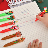 10Pcs/Lot Cute Christmas Cartoon 4 Color Ballpoint Pen Kawaii Mini Pocket Pen Christmas Gift Student School Office Stationery