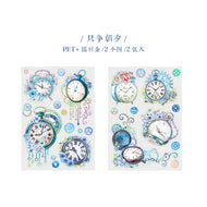 2 Sheets Vintage Clock Flower Stickers PET Junk Journal Ephemera Colorful Gear Stickers DIY Photo Album Scrapbooking Material