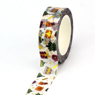 1X 10M Gold Foil Reindeer Snowflake Christmas Trees Snowman House Masking Washi Tape for Scrapbooking Planner Kawaii Papeleria