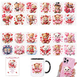 4pcs Valentines Day Teddy Bear Hearts Love DIY UV DTF Rub On Glass Cup Wrap Transfer Sticker Crafts Mug Greeting Cards Decor