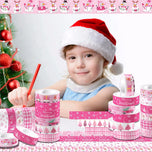 12 Rolls Christmas Pink Snowman Plaid Masking Washi Tape Party Handbook Label Sticker for Scrapbooking Diary Journal